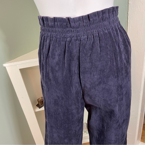 Everly navy blue corduroy small cropped wide leg Pants paper bag pleated - Picture 6 of 11